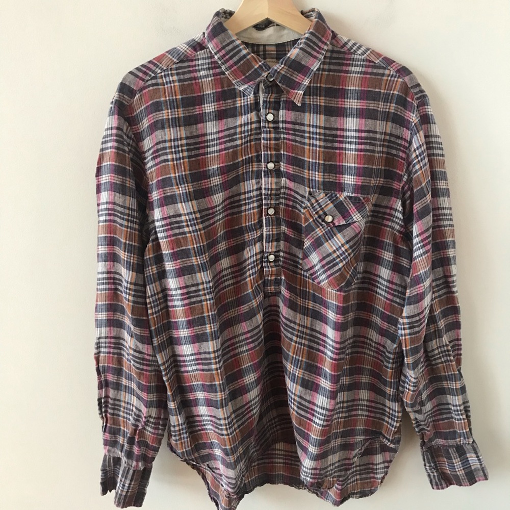 Billy Reid plaid snap Pearl button shirt